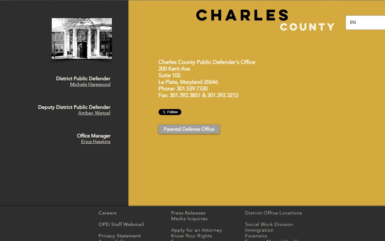 Maryland Office of the Public Defender Charles County office page
