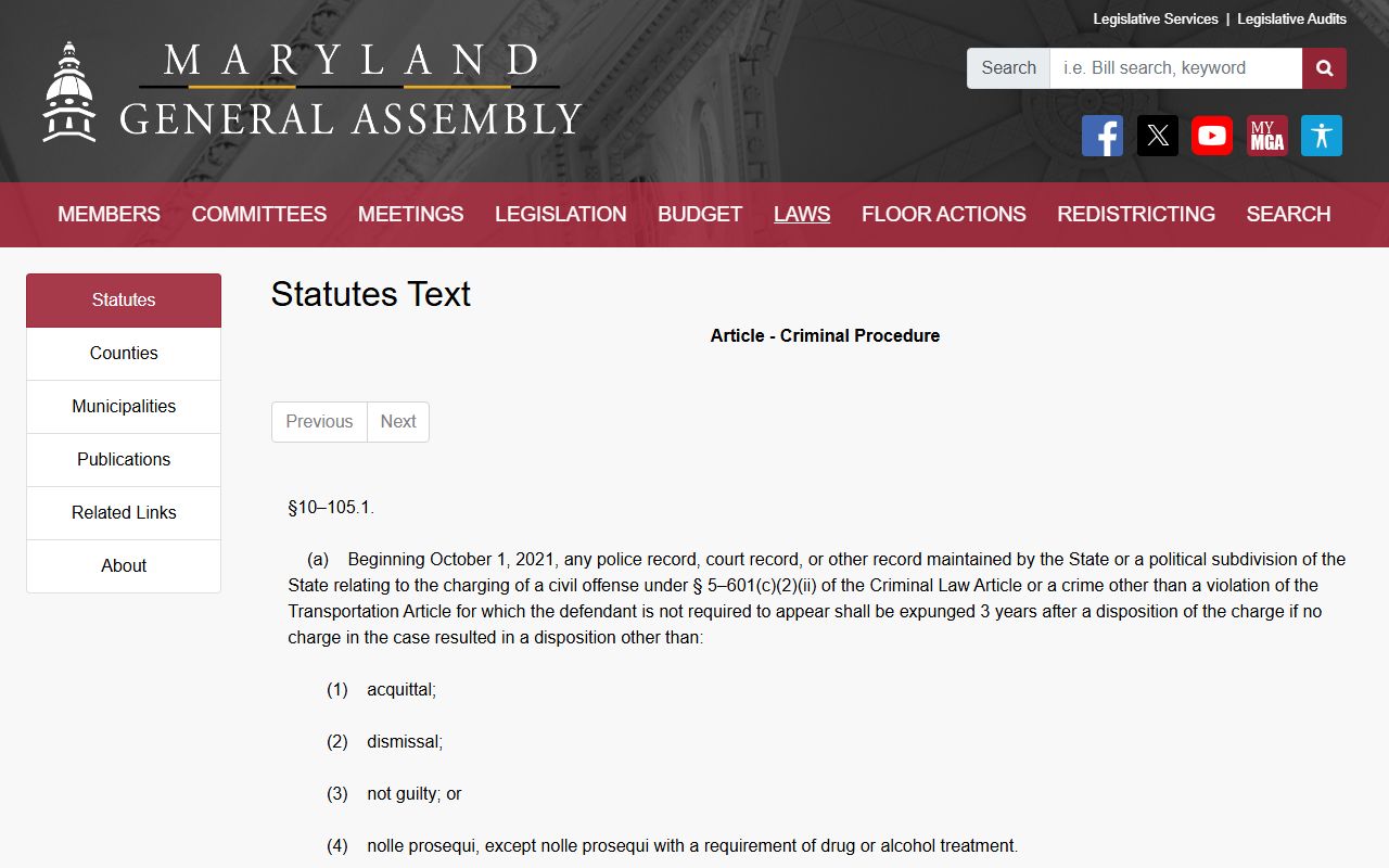 Maryland automatic expungement statute