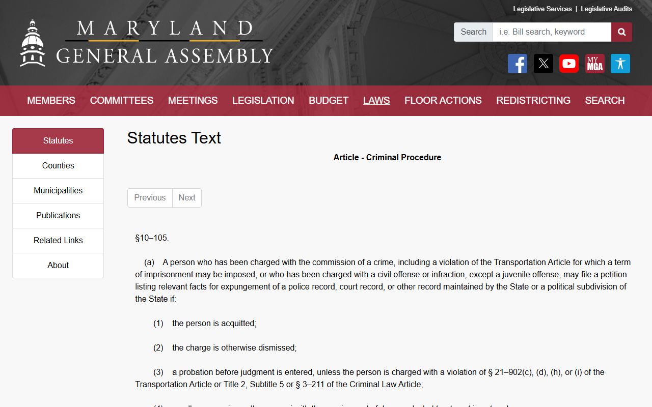 Maryland Criminal Procedure petition expungement eligibility