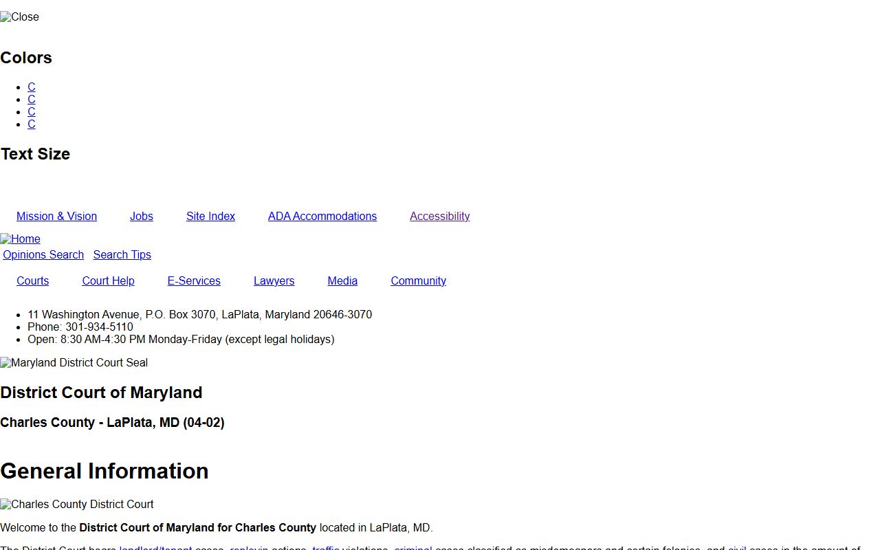 Charles County court records District Court directory page