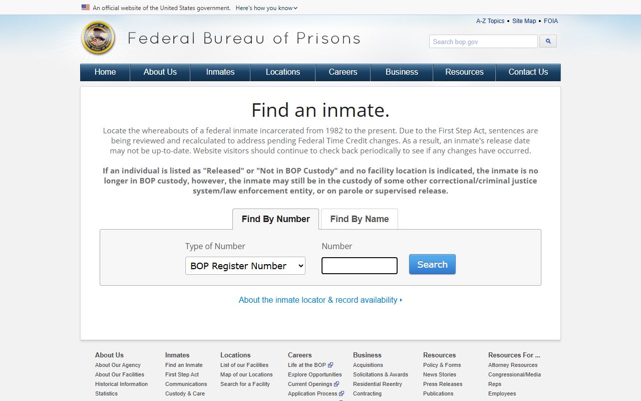 Charles County inmate records federal Bureau of Prisons locator source