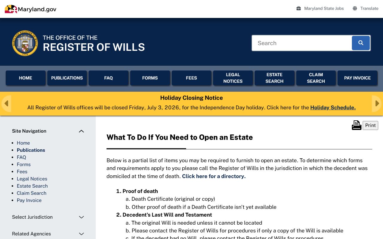 Charles County probate records new estate guidance